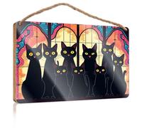 Bathroom Funny Signs A Group of Black Cats with Glowing Eyes Plain Wood Signs for Crafts Door Decor(23X35CM)