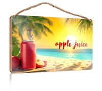 Bathroom Funny Signs A Refreshing Can of Apple Juice On A Tropical Beach At Sunset Plain Wood Signs for Crafts Door Decor(23X35CM)