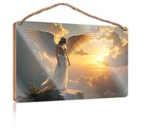 Bathroom Funny Signs Angel Standing On A Cliff At Sunset Wooded Sign Farmhouse Decor For The Home Door Sign For Bedroom(15X28CM)
