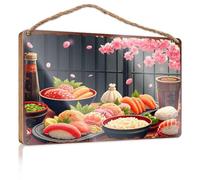 Bathroom Funny Signs Cherry Blossom Feast: A Vibrant Display Of Japanese Cuisine Wooded Sign Farmhouse Decor For The Home Door Sign For Bedroom(15X28CM)