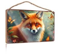 Bathroom Funny Signs Fox In The Garden: A Whimsical Nature Scene Wooded Sign Farmhouse Decor For The Home Door Sign For Bedroom(15X28CM)