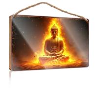 Bathroom Funny Signs Golden Enlightenment: A Serene Buddha Statue Illuminated By Warm Wooded Sign Farmhouse Decor For The Home Door Sign For Bedroom(20X30CM)