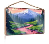 Bathroom Funny Signs Mountain Serenity: A Pink River Flowing Through Lush Forests At S Wooded Sign Farmhouse Decor For The Home Door Sign For Bedroom(15X28CM)