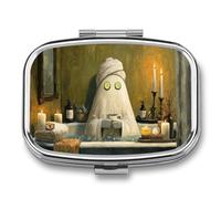 Bathroom Ghost Cucumber Slices on Eyes Pill Box 2 Compartment Portable Medicine Pill Case Travel Pill Organizer for Pocket Purse