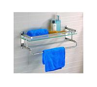 Bathroom Glass Shelf 2 Tier Bathroom Shelf with Towel Bar and Rail Wall Mounted Stainless Steel, D-J, Single Layer, 40cm