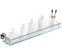 Bathroom Glass Shelf with Guardrail, Wall Mounted Tempered Glass