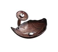 Bathroom Glass Vessel Sinks Geometry Countertop Basin Bowl Combo Leaf-Shaped Design Artistic Vessel Sink Waterfall Mixer Faucet Pop-up Drain Set Deck Mounted Interesting