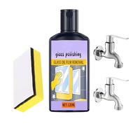 Bathroom Glasss Cleaner - 120ml Oil Film Cleaner, Sponge Applicator, Polishing Tool, Durable Formula, Easy To Use | Bathroom Glass Cleaner-With Shower, Toilet, Washbasin, Tub, Kitchen, Mirror, Tile