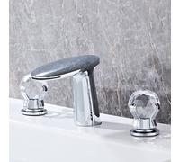 Bathroom Gold All-Copper Crystal Double Handle Three-Hole Basin hot and Cold tap washbasin Split tap Waterfall Out of The Water, Bright Silver
