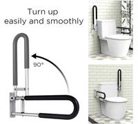 Bathroom Grab Rails,Toilet Rails-Stainless Steel U-Shaped Flip Up Bars for Handle Handicap Handrails Elderly Bariatric Pregnant Commode(Black,1PCS)