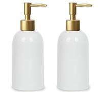 Bathroom Hand Soap Dispenser Ceramic Soap Dispenser Green With Gold Pump Simple Design New Home Essentials(2pcs White(a))