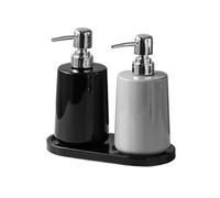 Bathroom Hand Soap Dispenser Simple Black And White Empty Ceramic Bottle Bathroom Shower Gel Pump Stylish Lotion Dispenser New Home Essentials(Black+Gray+Tray)