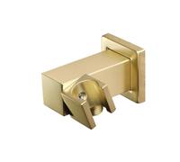 Bathroom Handheld Shower Head Holder Rack Bracket Wall Connector Wall Outlet Elbow Brass Wall Mounted Hand Shower Support(Brush Gold)