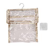 Bathroom Hanging Clear Cosmetic Bag Transparent Makeup Organizer with Strong Load Bearing Cell Phone Compartment Wall Hanging Design for Bathroom Dormitory Gold PVC Small