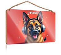 Bathroom Hanging Decor A Dog Wearing Headphones with Musical Notes Around It Fall Decorations for Home Farmhouse Teen Room Deco(15X28CM)