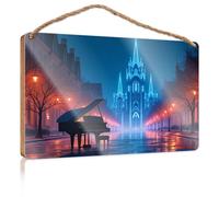 Bathroom Hanging Decor A Grand Piano Stands in Front of an Illuminated Castle Fall Decorations for Home Farmhouse Teen Room Deco(20X30CM)