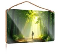 Bathroom Hanging Decor A Person Walks Down A Forest Path As Sunlight Filters Through The Trees Fall Decorations for Home Farmhouse Teen Room Deco(15X28CM)