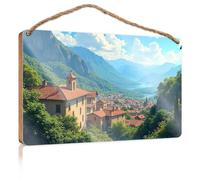 Bathroom Hanging Decor A Picturesque Village Nestled Among Lush Green Mountains. Camper Decor Fall Porch Decor(23X35CM)