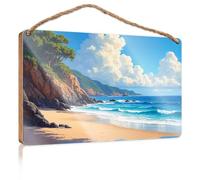Bathroom Hanging Decor A Serene Coastal Landscape with Rocky Cliffs, Sandy Beaches Fall Decorations for Home Farmhouse Teen Room Deco(15X28CM)