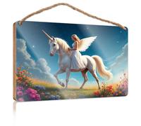 Bathroom Hanging Decor A Woman Rides A Winged Unicorn Through A Field of Flowers Fall Decorations for Home Farmhouse Teen Room Deco(15X28CM)