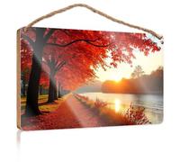 Bathroom Hanging Decor Autumn Leaves Line A Serene Lakeside Path Fall Decorations for Home Farmhouse Teen Room Deco(15X28CM)