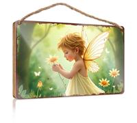 Bathroom Hanging Decor Enchanted Fairy In A Whimsical Garden With Yellow Flowers Wooded Sign Fall Front Door Decor Bathroom Wood Sign(23X35CM)