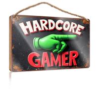 Bathroom Hanging Decor Hardcore Gamer: The Ultimate Gaming Experience Wooden Sign Restroom Sign Funny Fall Outdoor Decor(23X35CM)