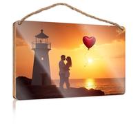 Bathroom Hanging Decor Lighthouse Couple Sunset Heart Balloon Fall Decorations for Home Farmhouse Teen Room Deco(15X28CM)