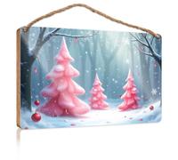 Bathroom Hanging Decor Pink Christmas Trees in A Snowy Forest Fall Decorations for Home Farmhouse Teen Room Deco(23X35CM)