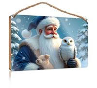 Bathroom Hanging Decor Santa Claus with an Owl and A Hamster in A Snowy Forest Fall Decorations for Home Farmhouse Teen Room Deco(20X30CM)