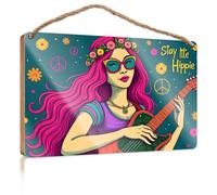 Bathroom Hanging Decor Stay Little Hippie: Floral Crown Guitarist Fall Decorations for Home Farmhouse Teen Room Deco(20X30CM)