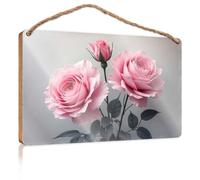 Bathroom Hanging Decor Three Pink Roses In Bloom Wooden Sign Sign For Front Door Plain Wood Signs For Crafts(20X30CM)