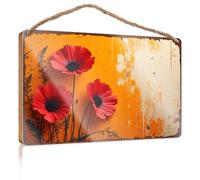 Bathroom Hanging Decor Three Red Flowers On an Orange Background Fall Decorations for Home Farmhouse Teen Room Deco(20X30CM)