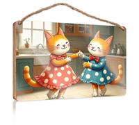 Bathroom Hanging Decor Two Cats in Polka Dot Dresses Dancing in A Kitchen Fall Decorations for Home Farmhouse Teen Room Deco(15X28CM)