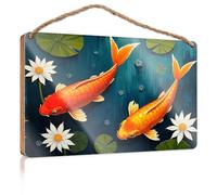 Bathroom Hanging Decor Two Orange Koi Fish Swim Among Lily Pads and Flowers Fall Decorations for Home Farmhouse Teen Room Deco(15X28CM)
