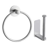 Bathroom Hardware Accessories Set - Self Adhesive Toilet Paper Roll Holder and Hand Towel Ring Set, SUS 304 Stainless Steel Wall Mounted Rack, No Drilling Easy to Installation (Brush Silver)