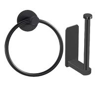 Bathroom Hardware Accessories Set - Self Adhesive Toilet Paper Roll Holder and Hand Towel Ring Set, SUS 304 Stainless Steel Wall Mounted Rack, No Drilling Easy to Installation (Black)
