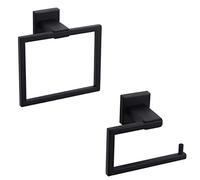 Bathroom Hardware Accessories Sets SUS304 Stainless Steel Bath Shower Set 2-Pieces(Toilet Paper Holder Towel Ring) Black Matte Finish Contemporary Style