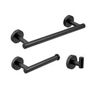 Bathroom Hardware Set 12''Towel Bar, Toilet Paper Holder, Towel Ring, Robe Hook,Black Wall Mounted Bath Hardware Accessory Set