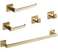 Bathroom Hardware Set 24-Inch Towel Bar,2pcs Towel Hook,Toilet Paper Holder,Hand Towel Holder Stainless Steel Brushed Gold Bathroom Accessories