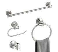 Bathroom Hardware Set 4 Piece, SUS304 Stainless Steel Bathroom Towel Rack Set, Brushed Nickel Towel Bar Set-24 Inch Bathroom Towel Bar, Nickel Toilet Paper Holder, Hook for Bathroom, Towel Ring
