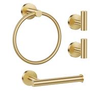 Bathroom Hardware Set, Gold Stainless Steel 4-Piece Include Hand Towel Bars, Paper Towel Holderand 2 Robe Towel Hooks