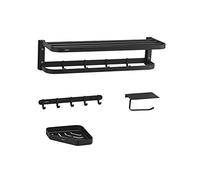 Bathroom Hardware Set, Thickened Aluminum Bathroom Rack Set Include Bathroom Double Bar, Five Rows of Clothes Hooks, Double Triangle Basket, Toilet Brush Set, Hand Rod/Blue