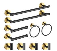 Bathroom Hardware Set-XXINLOOY 10-Piece, Hardware Towel Bar Bathroom Accessories,Set includes 2* Towel Bar 2* Towel Ring 2* Toilet Toilet Holder 4* Multipurpose Hook (Black and Gold-1)
