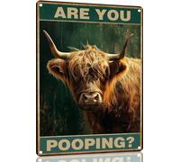 Bathroom Highland Cow Wall Decor Funny Metal Sign 8x12 Inch - Are You Pooping Sign for Gift