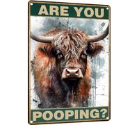 Bathroom Highland Cow Wall Decor Funny Metal Sign 8x12 Inch - Are You Pooping Sign for Gift