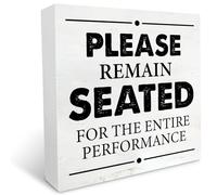 Bathroom Humor Wooden Box Sign with Saying Desk Decor 5x5 Inch Please Remain Seated for the Entire Performance Box Sign Wood Plaque Block Sign Modern Home Guest Restroom Decor