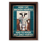 Bathroom Humour Vintage Retro Framed Wall Art Print A2 (59.4×42cm) Walnut, Wall Decor for Living Room, Bedroom, Office & Home, Ready to Hang, Art Gift