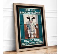Bathroom Humour Vintage Retro Framed Wall Art Print A4 (29.7×21cm) Oak, Wall Decor for Living Room, Bedroom, Office & Home, Ready to Hang, Art Gift