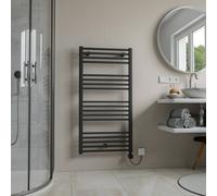 Bathroom Kingdom Eros Black Straight Heated Towel Rail 677x500mm Bathroom Kingdom Black